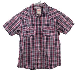 Levis Mens Blue Red Plaid Shirt Short Sleeve Pearl Snap Button Down Size Small